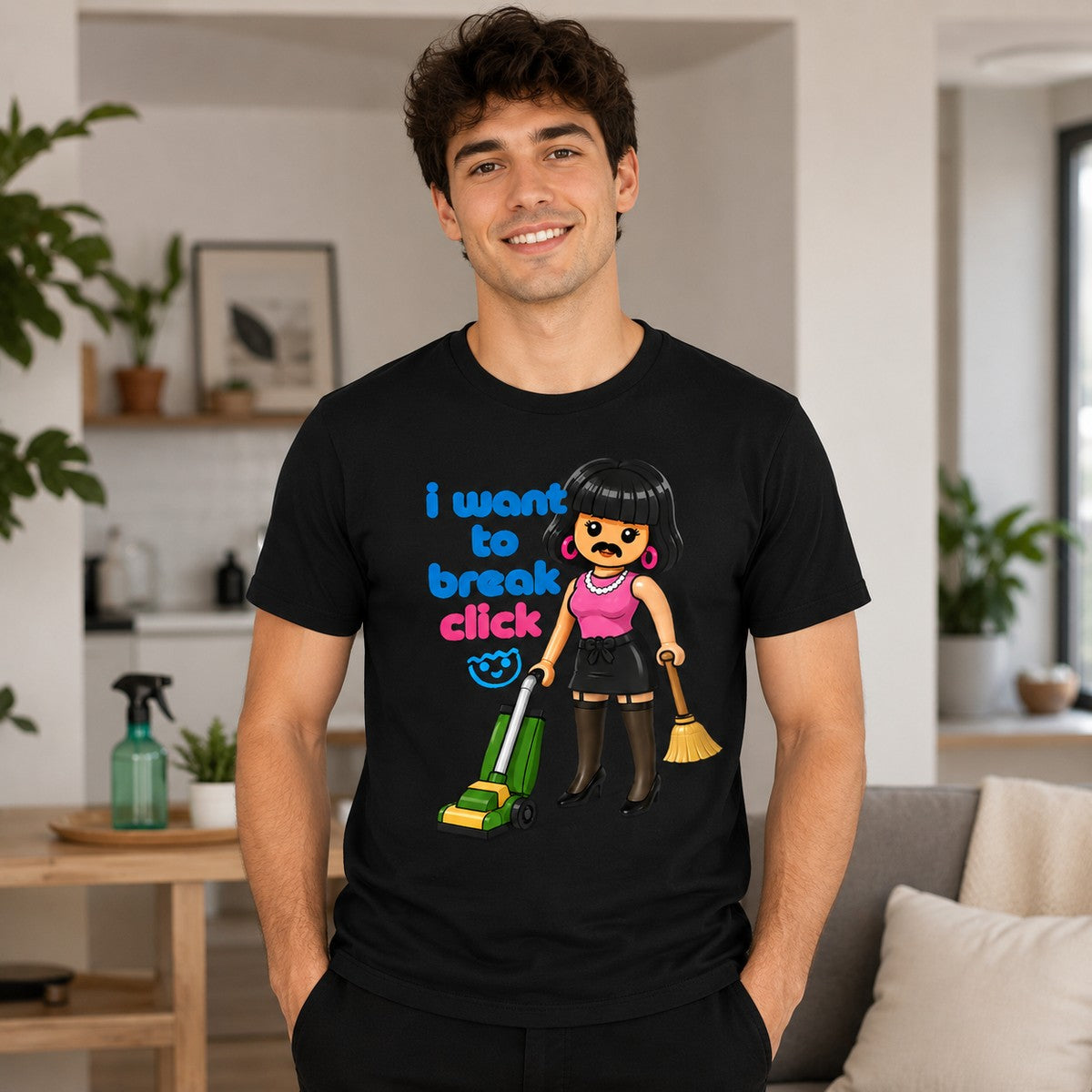 Hombre con camiseta I Want to Break Click negra, humor Queen - Starway to Helen