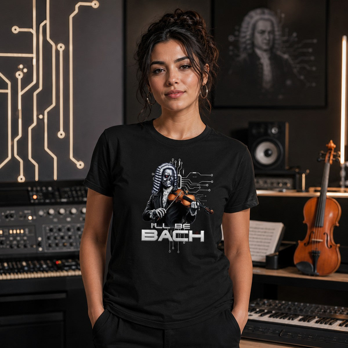Mujer con camiseta I'll Be Bach, Terminator y Bach - Starway to Helen