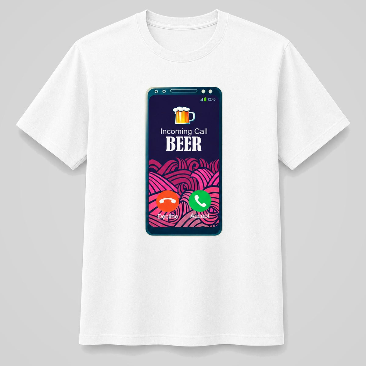 Camiseta blanca Incoming Call Beer, llamada entrante de una cerveza – Starway to Helen