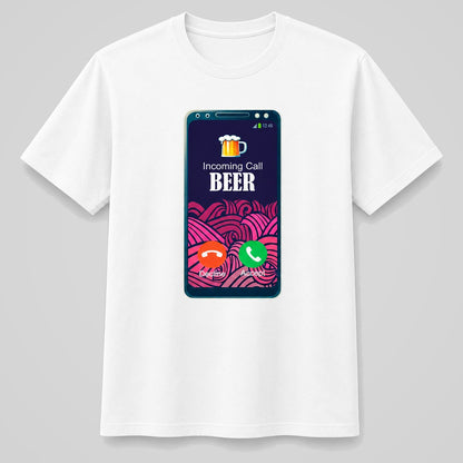 Camiseta blanca Incoming Call Beer, llamada entrante de una cerveza – Starway to Helen