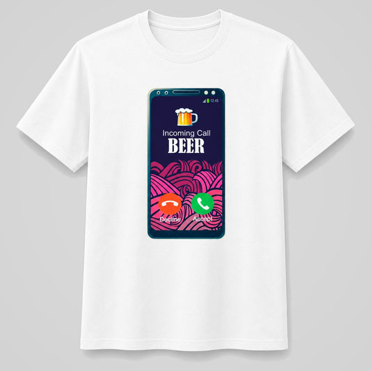 Camiseta blanca Incoming Call Beer, llamada entrante de una cerveza – Starway to Helen