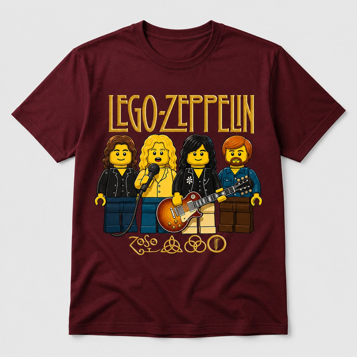 Camiseta Lego Zeppelin granate, parodia de Led Zeppelin en versión LEGO - Starway to Helen