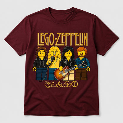 Camiseta Lego Zeppelin granate, parodia de Led Zeppelin en versión LEGO - Starway to Helen