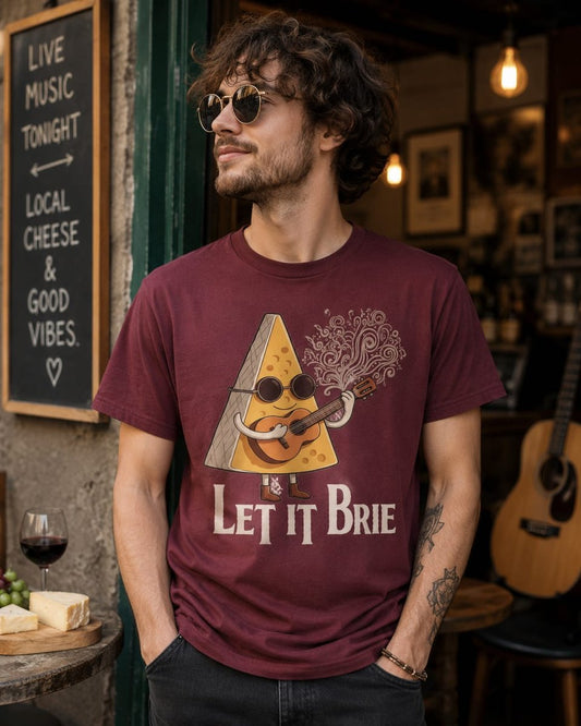 Hombre con camiseta Let it Brie, parodia de The Beatles (Let It Be) - Starway to Helen