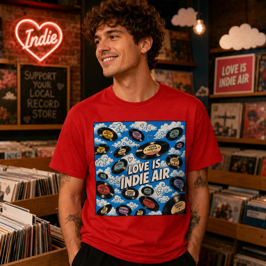 Hombre con camiseta roja Love is Indie Air – Starway to Helen