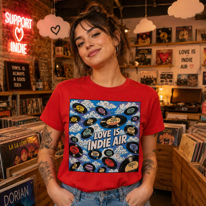 Mujer con camiseta roja Love is Indie Air – Starway to Helen