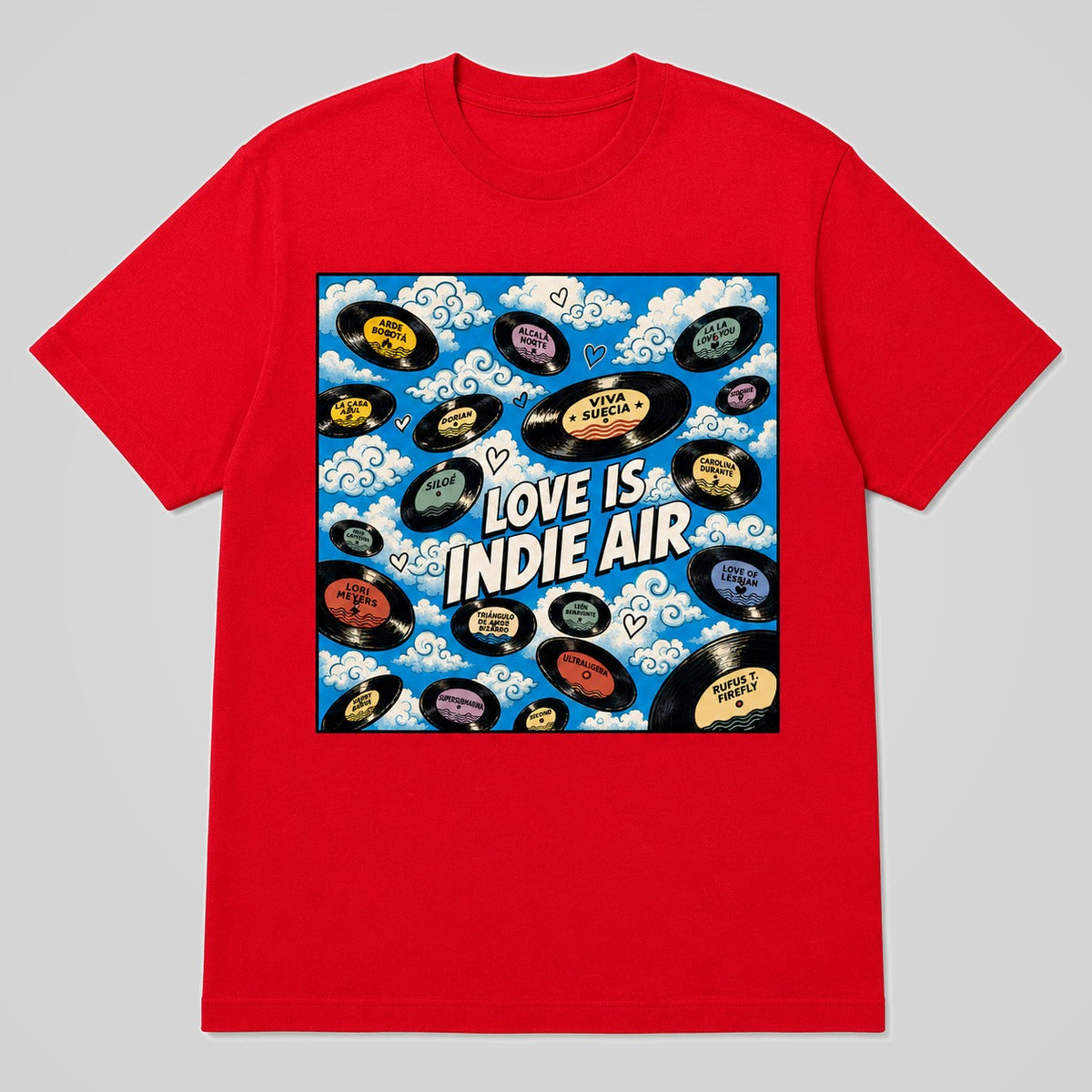 Camiseta roja Love is Indie Air, diseño de música indie – Starway to Helen