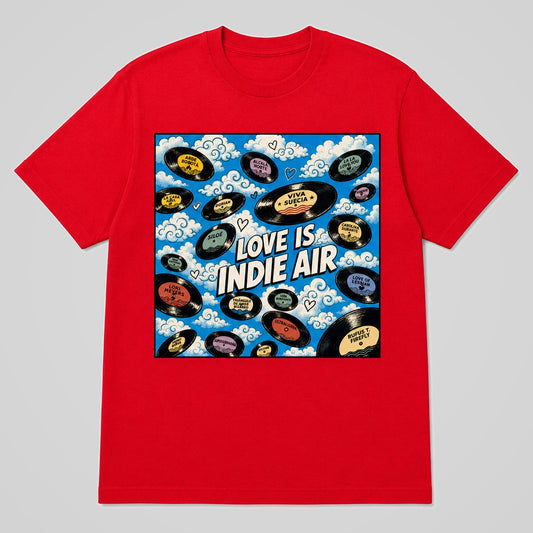 Camiseta roja Love is Indie Air, diseño de música indie – Starway to Helen