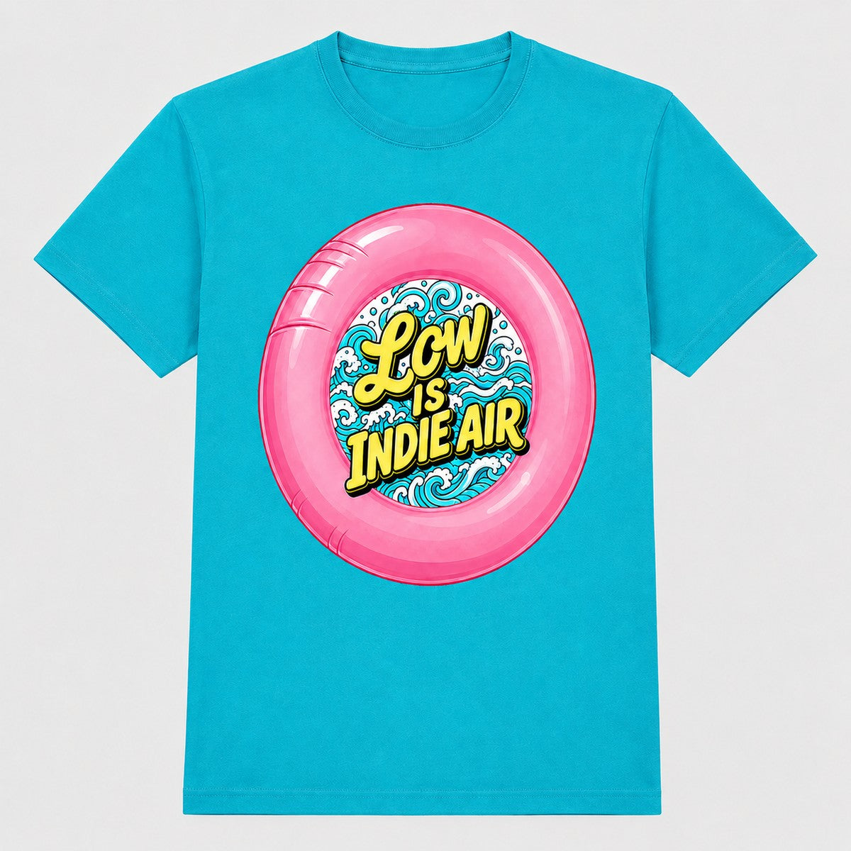 Camiseta Low is Indie Air turquesa, parodia del Low Festival indie - Starway to Helen