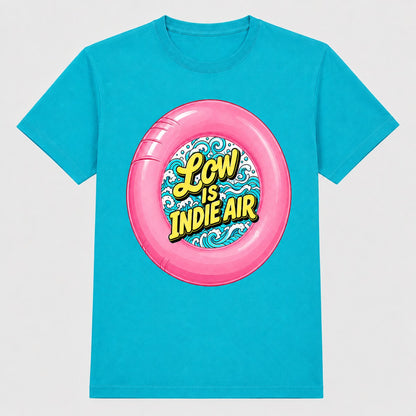 Camiseta Low is Indie Air turquesa, parodia del Low Festival indie - Starway to Helen