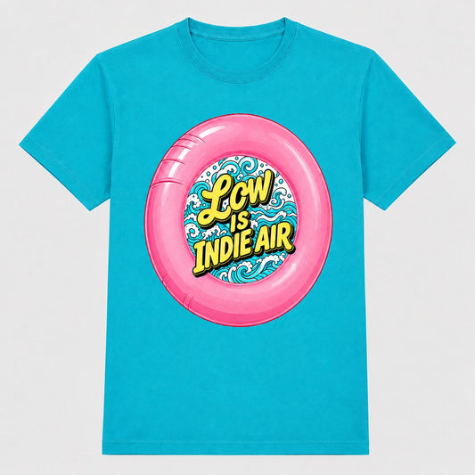 Camiseta Low is Indie Air turquesa, parodia del Low Festival indie - Starway to Helen