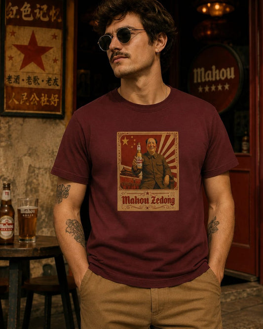 Hombre con camiseta Mahou Zedong, parodia de Mao Zedong - Starway to Helen