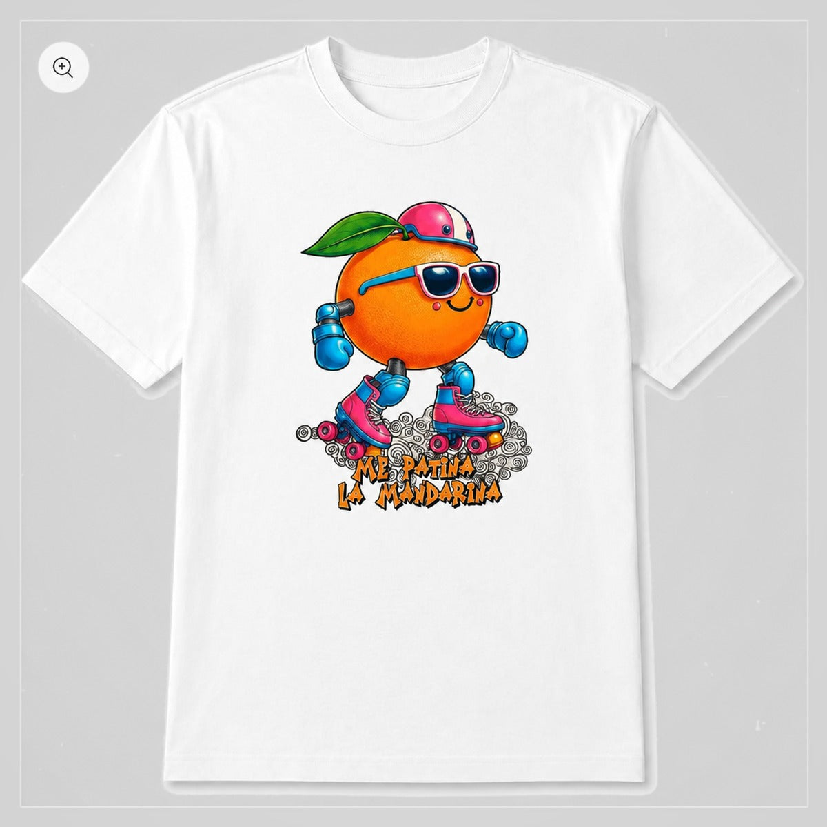 Camiseta blanca Me Patina la Mandarina, mandarina patinadora con gafas – Starway to Helen