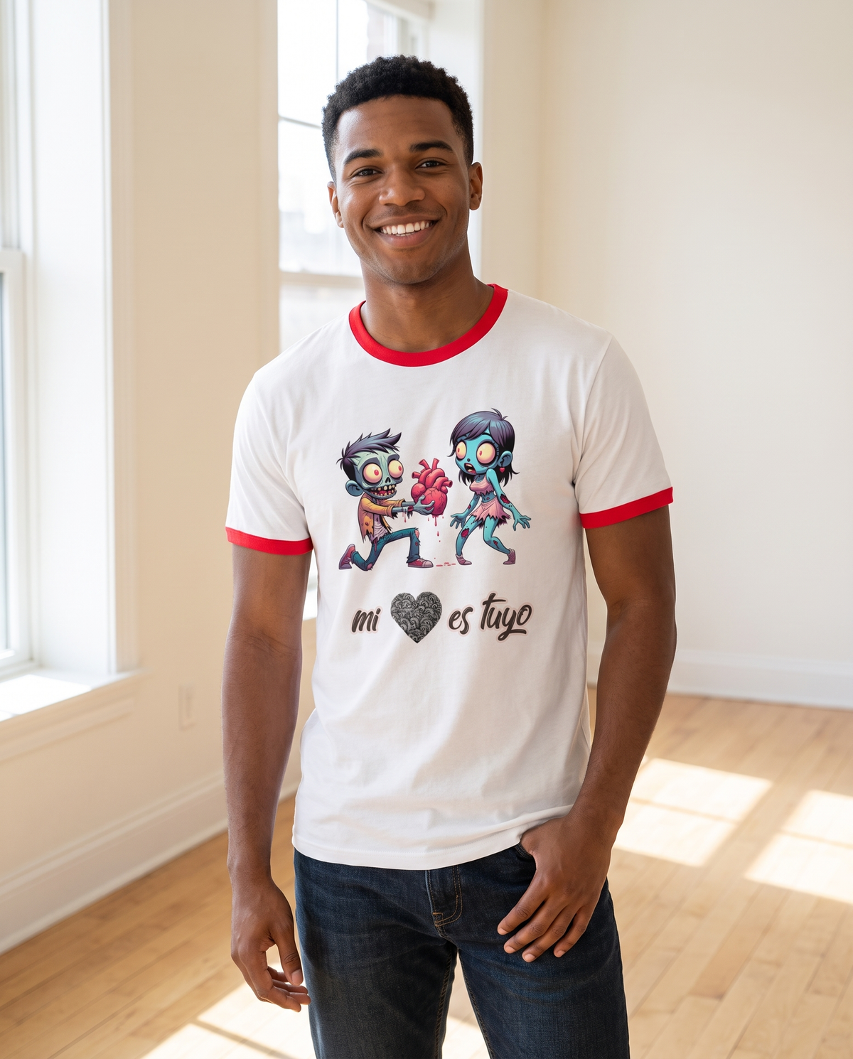 Hombre con camiseta Mi Corazón es Tuyo, diseño zombie romántico - Starwaytohelen