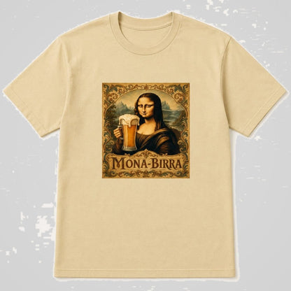 Camiseta Mona-Birra parodia de la Mona Lisa de Da Vinci con cerveza - Starway to Helen