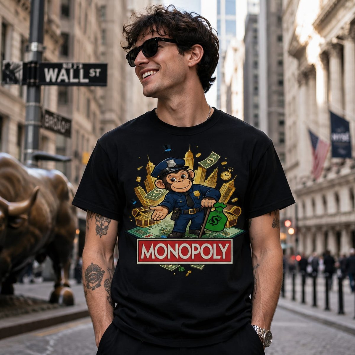 Hombre con camiseta Monopoly, parodia del juego Monopoly - Starway to Helen