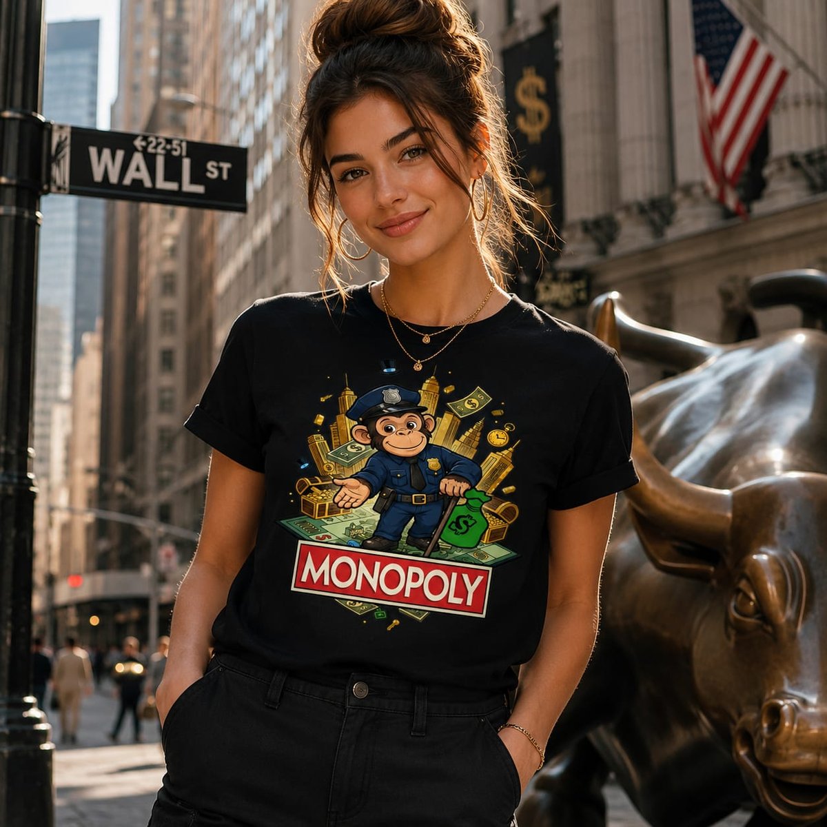 Mujer con camiseta Monopoly, parodia del juego Monopoly - Starway to Helen
