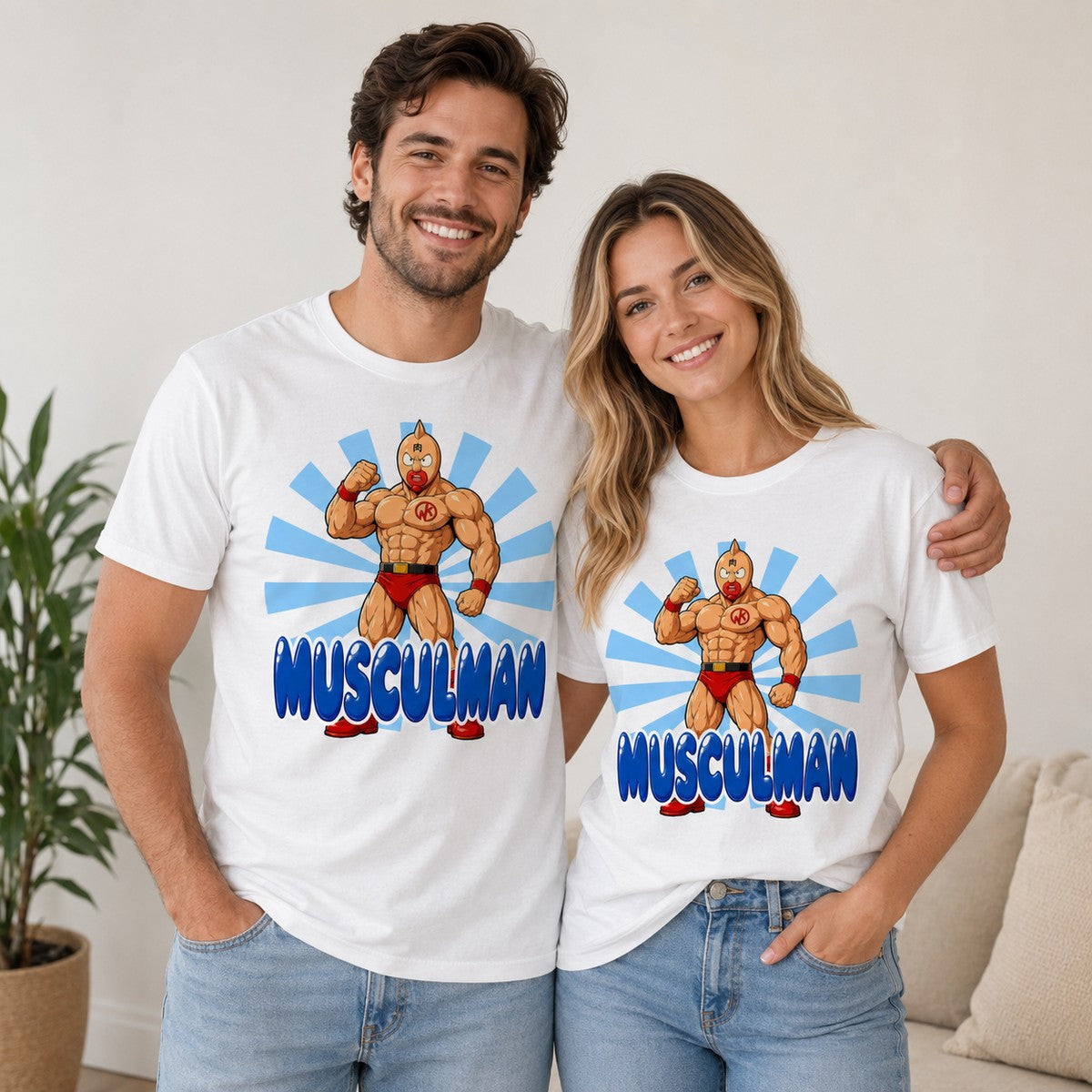 Pareja con camiseta blanca Musculman (Kinnikuman) - Starway to Helen