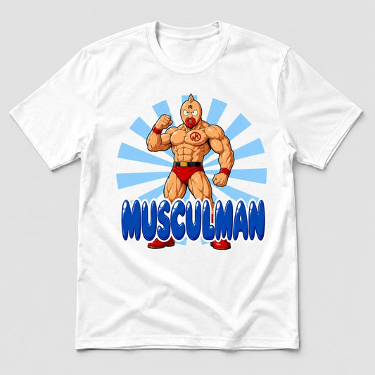 Camiseta blanca Musculman, parodia de Kinnikuman - Starway to Helen