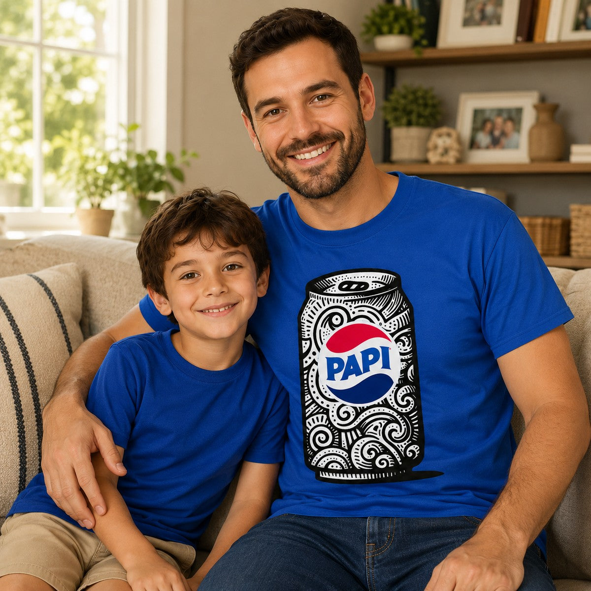 Padre e hijo con camiseta azul Papi, regalo Día del Padre – Starway to Helen