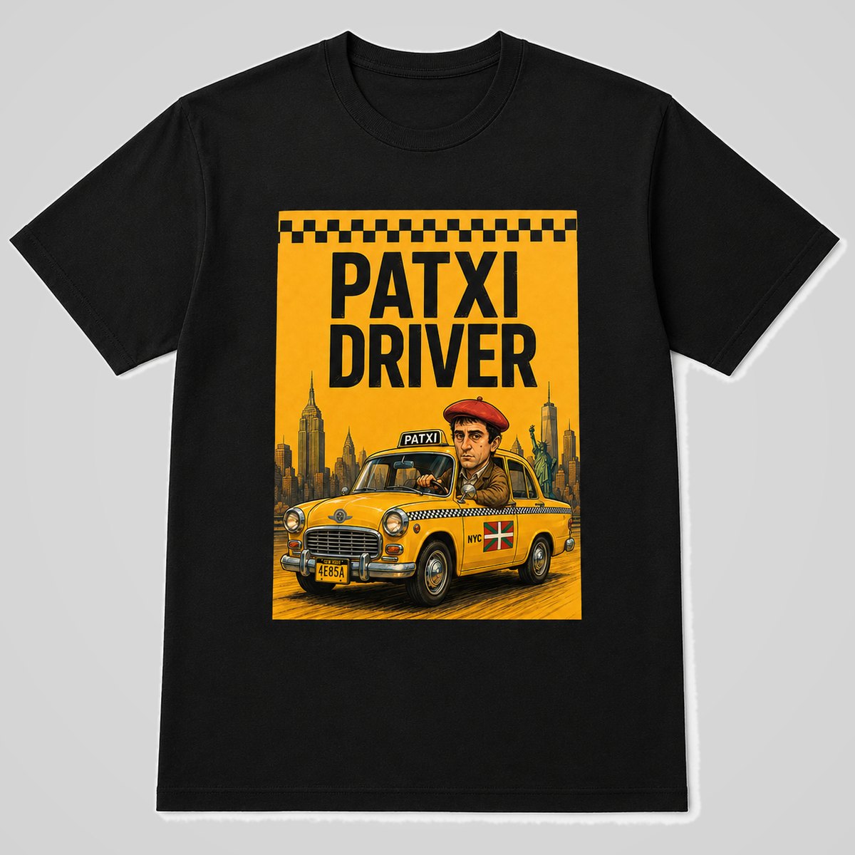 Camiseta negra Patxi Driver, parodia de Taxi Driver con taxi amarillo, cine – Starway to Helen