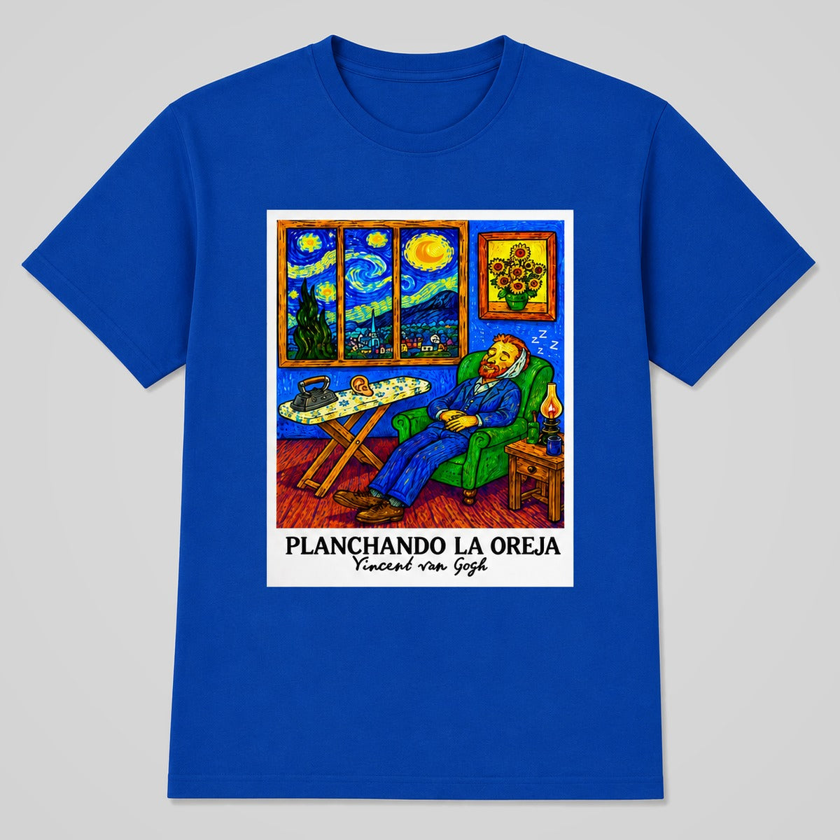 Camiseta azul Planchando la Oreja, parodia de Van Gogh durmiendo – Starway to Helen