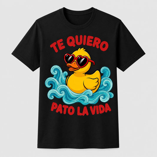 Camiseta Te Quiero Pato la Vida negra, pato con gafas, humor español - Starway to Helen