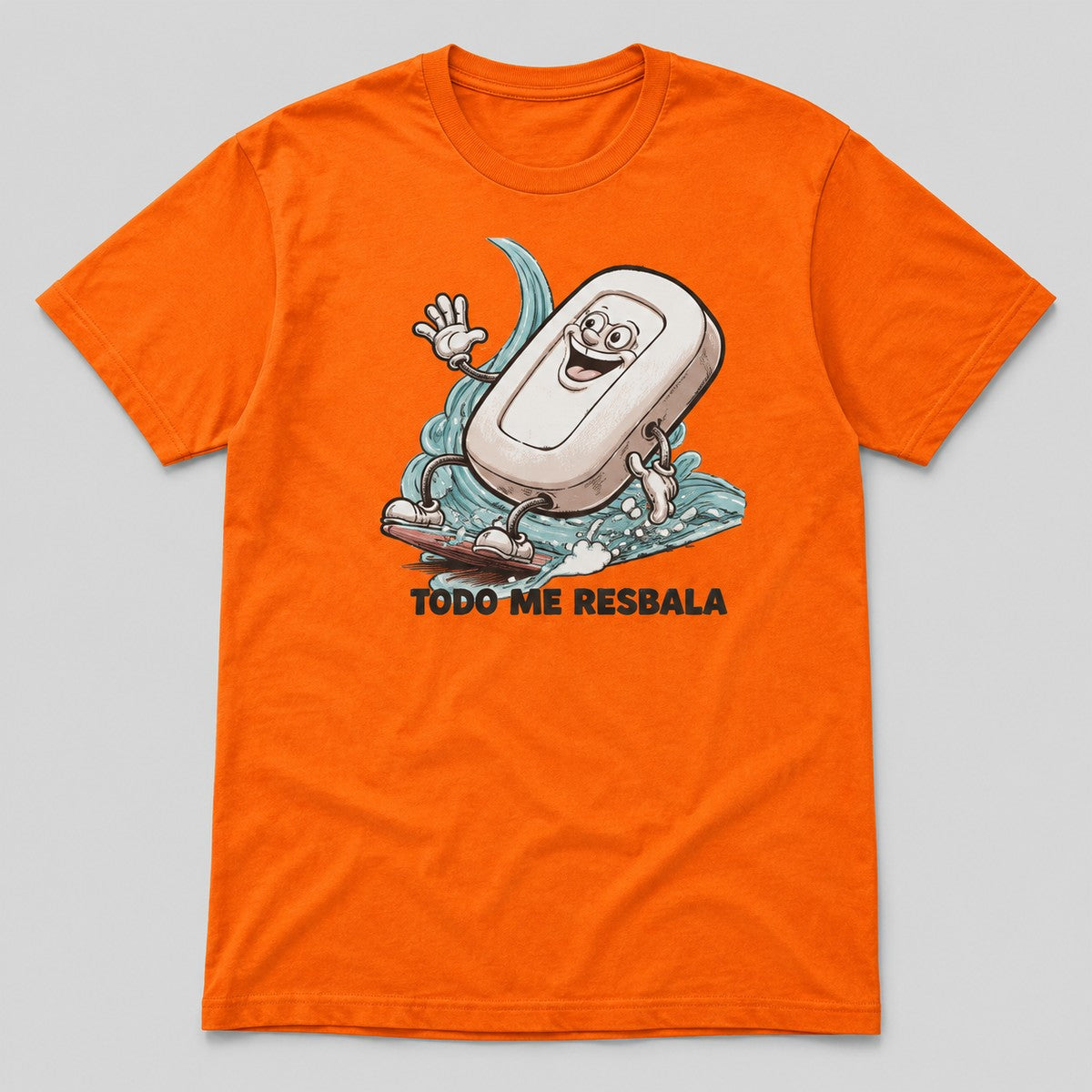 Camiseta Todo Me Resbala naranja, jabón surfero, humor español - Starway to Helen