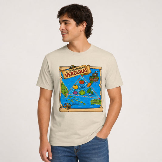 Hombre con camiseta crema Triángulo de las Verduras – Starway to Helen