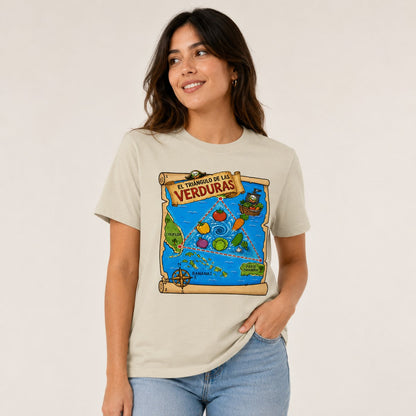 Mujer con camiseta crema Triángulo de las Verduras – Starway to Helen