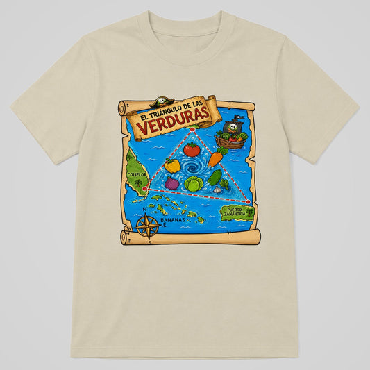 Camiseta crema Triángulo de las Verduras, mapa pirata de verduras – Starway to Helen