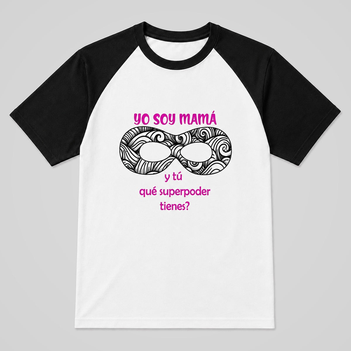 Camiseta raglán blanca de mangas negras Yo Soy Mamá, ¿y tú qué superpoder tienes? – Starway to Helen