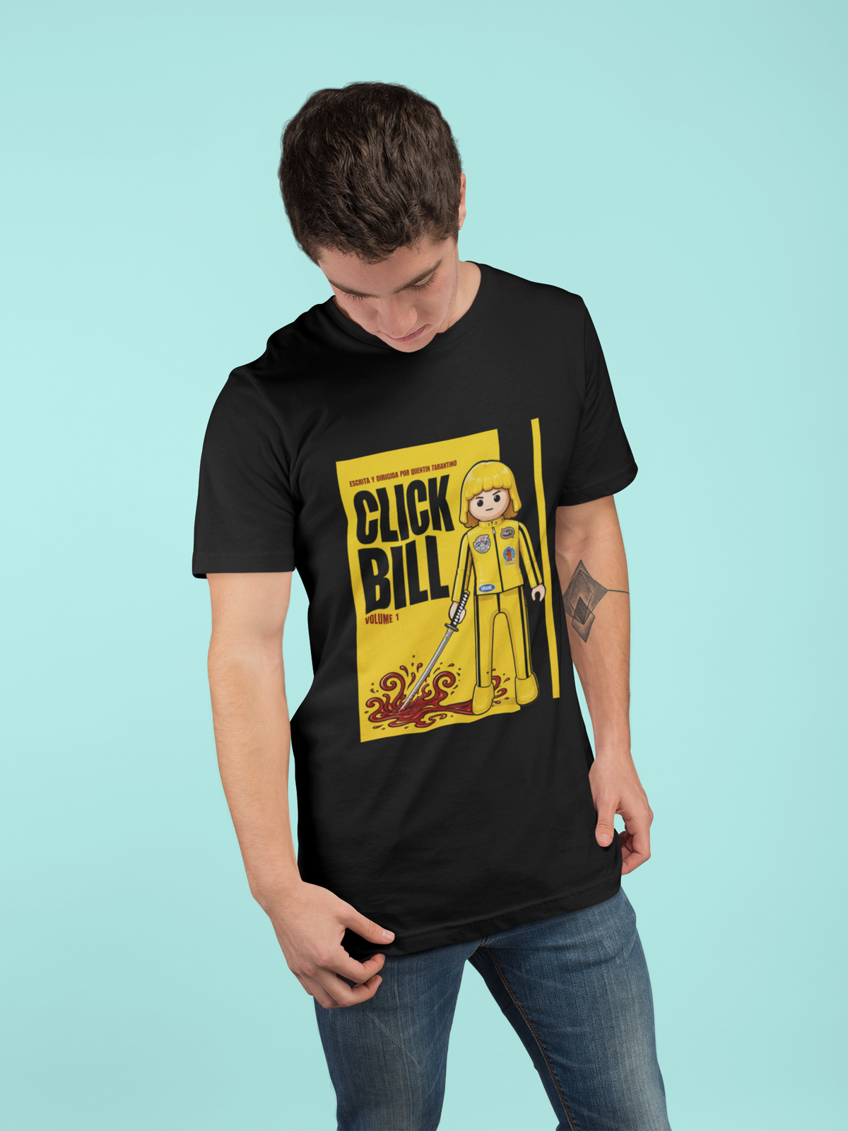Hombre con camiseta Click Bill parodia Kill Bill Playmobil - Starway to Helen
