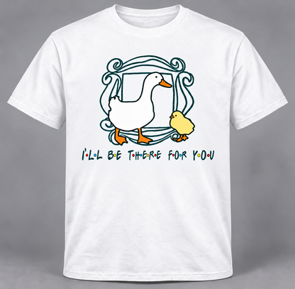 Camiseta Friends blanca con patito en el marco de la serie Friends y la frase I'll Be There for You, parodia friki - Starway to Helen