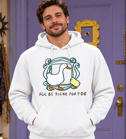 Sudaderas blancas con capucha Friends Pato I'll Be There for You en pareja, patito en el marco de la serie, parodia - Starway to Helen