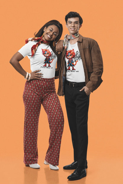 Pareja con camiseta David Miau-wie, parodia de David Bowie - Starway to Helen