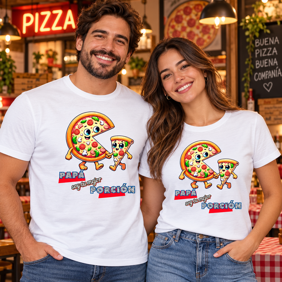 Pareja luciendo camisetas Papá, Soy Tu Mejor Porción en una pizzería, regalo original para el Día del Padre - Starwaytohelen