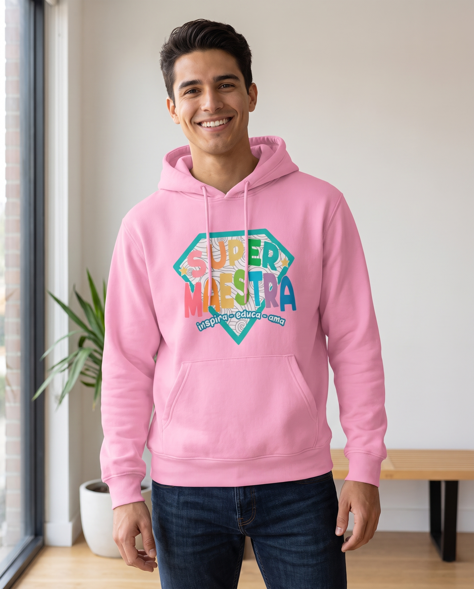 Hombre con sudadera Super Maestra rosa, regalo para profesores - Starway to Helen