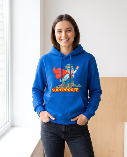 Mujer con sudadera SuperProfe azul, regalo para profesoras - Starway to Helen
