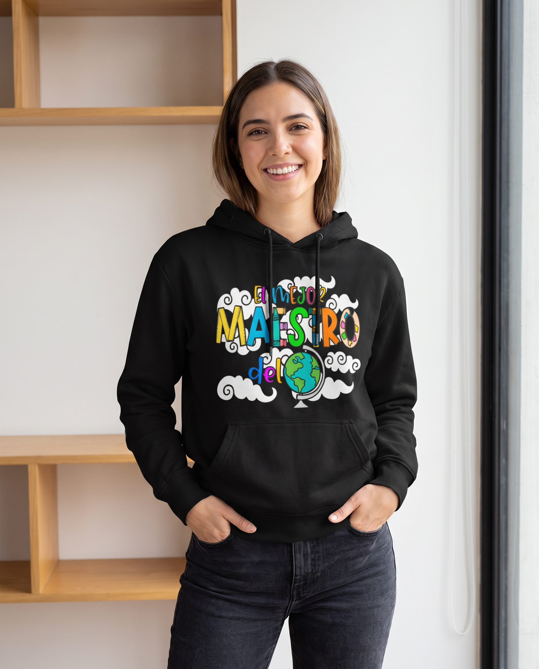 Mujer con sudadera El Mejor Maestro del Mundo negra, regalo para profesores - Starway to Helen