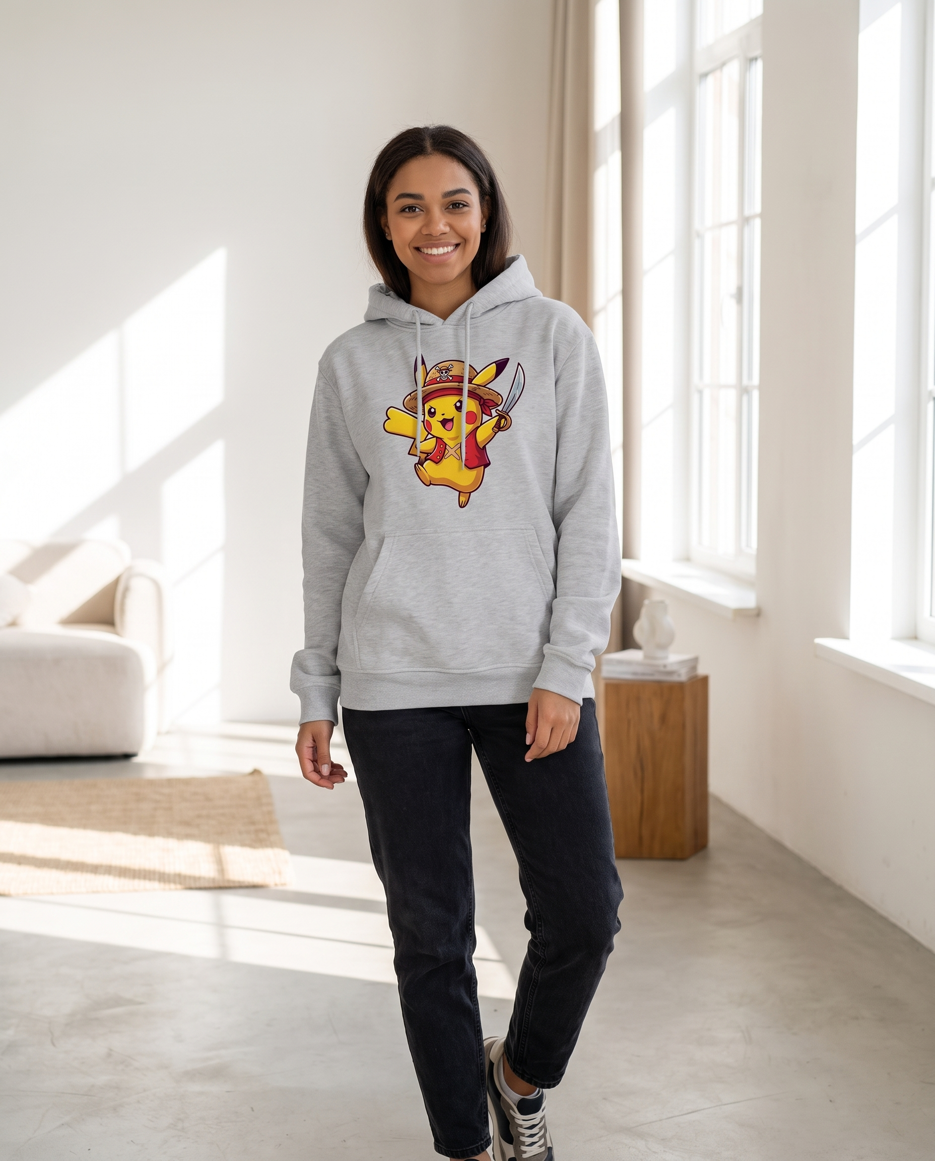 Mujer con sudadera One Pikachu, diseño parodia Pikachu pirata - Starway to Helen