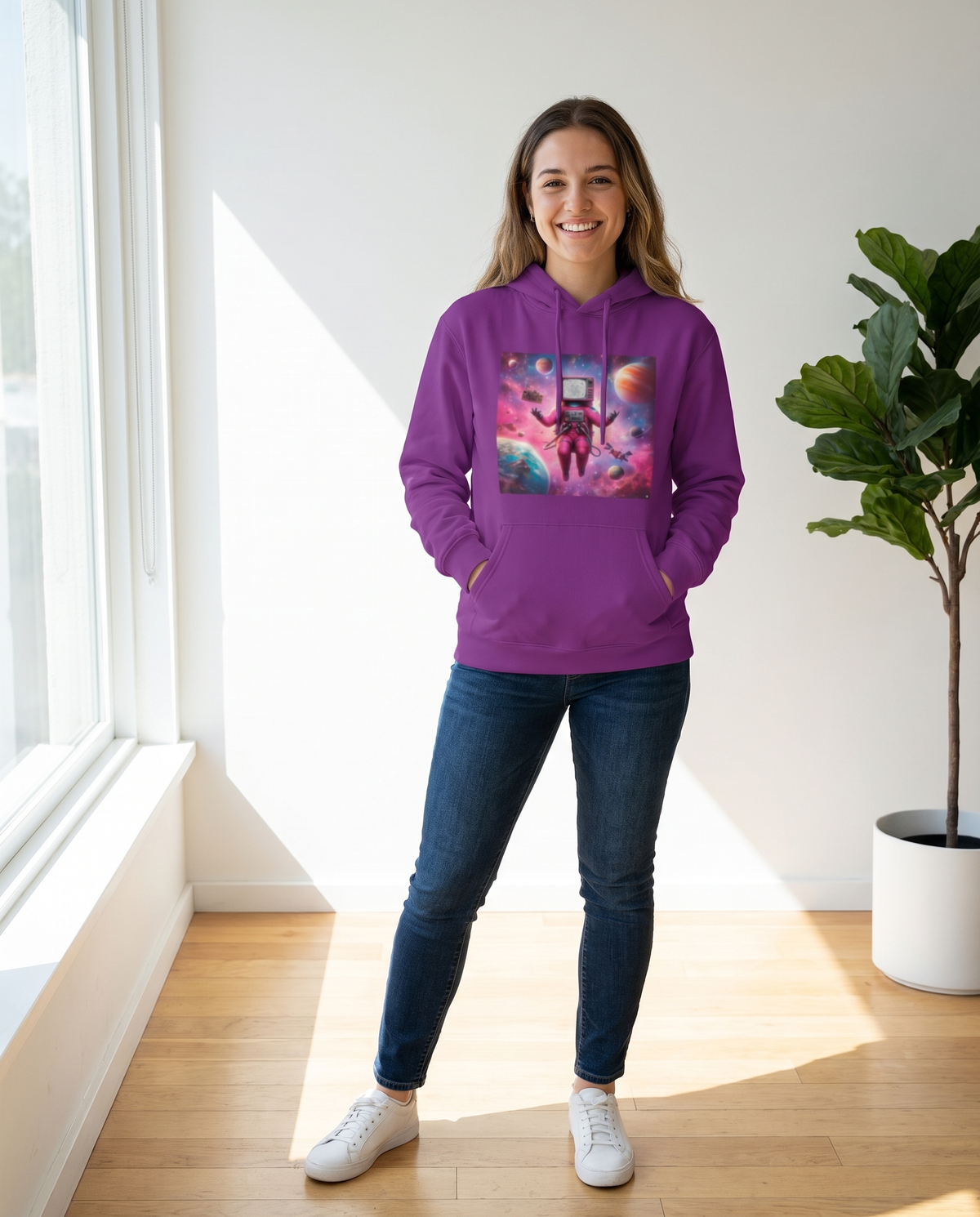 Mujer con sudadera Astronauta Cósmico, diseño retrofuturista - Starway to Helen