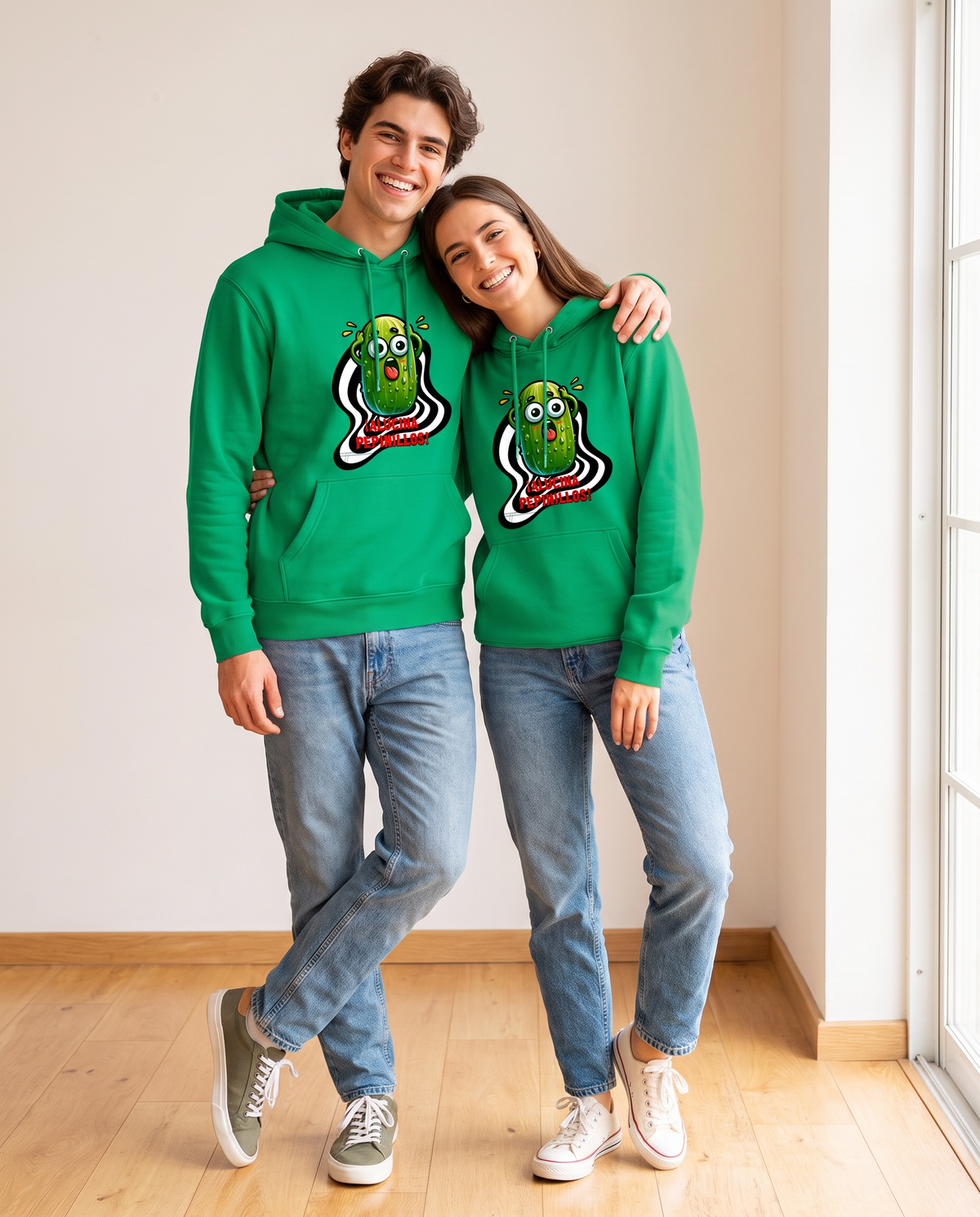 Pareja con sudadera Alucina Pepinillos, diseño divertido de pepinillo - Starway to Helen