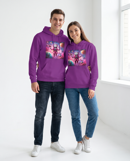 Pareja con sudadera Astronauta Cósmico, diseño retrofuturista - Starway to Helen