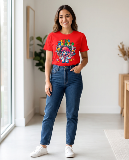 Mujer con Camiseta Super Maestro con diseño de superhéroe educador - Starway to Helen