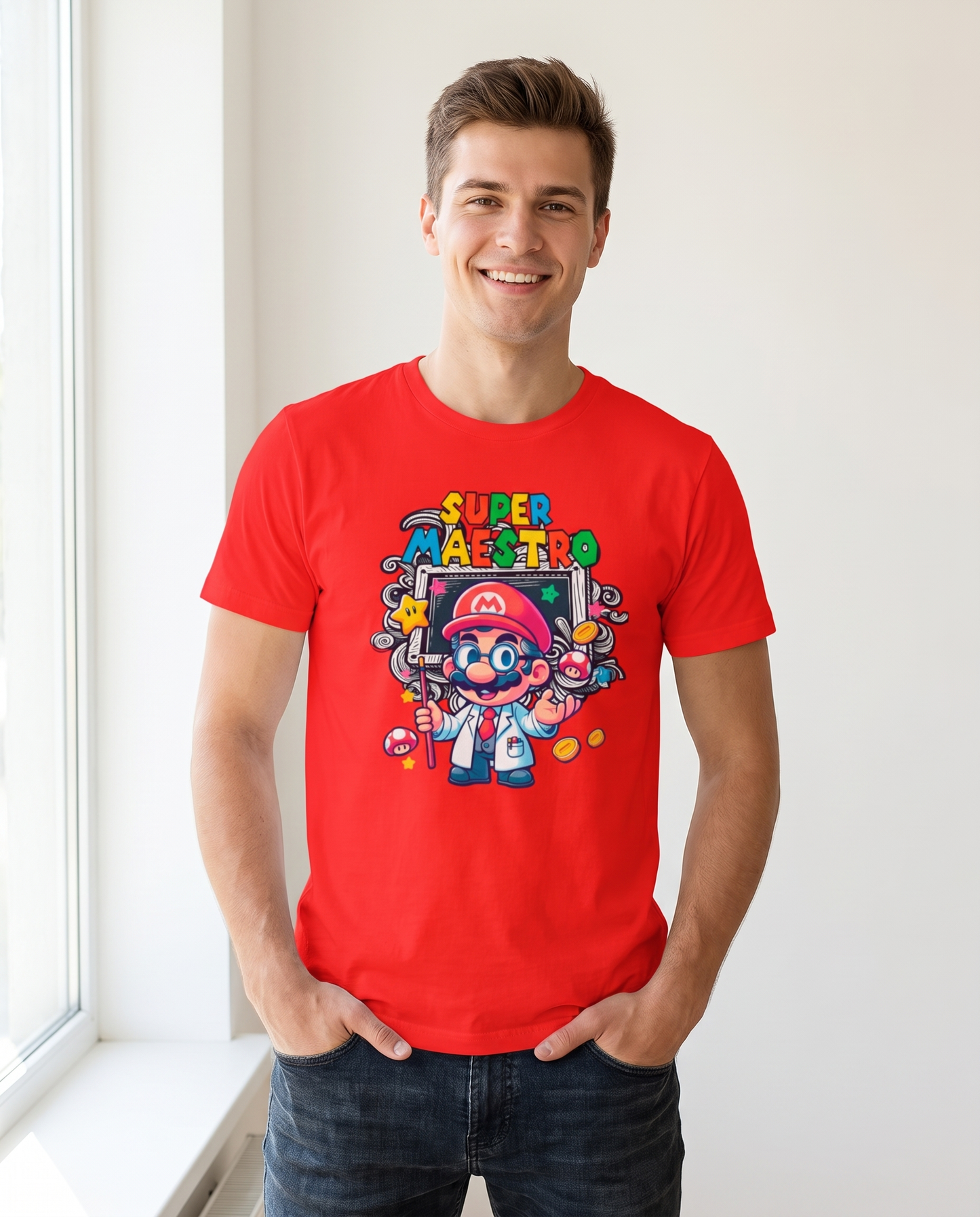 Hombre con Camiseta Super Maestro con diseño de superhéroe educador - Starway to Helen
