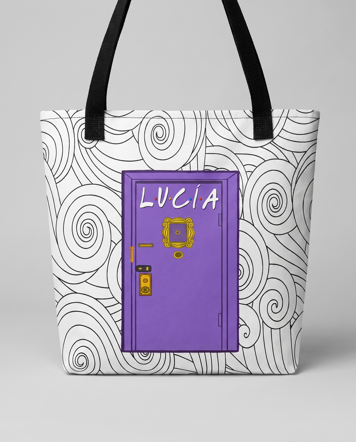 Detalle del estampado de la Bolsa Tote Personalizada Puerta Morada - Starway to Helen