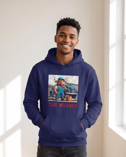 Hombre con sudadera Toro Mecánico, diseño toro con engranajes - Starway to Helen