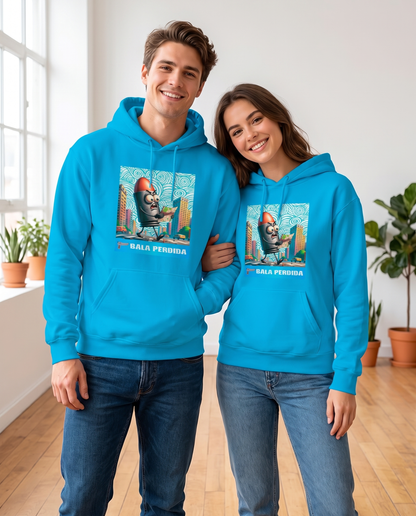 Pareja con sudadera Bala Perdida, diseño humorístico - Starway to Helen