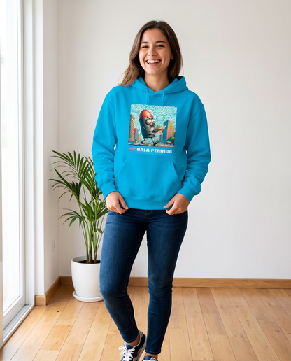 Mujer con sudadera Bala Perdida, diseño humorístico - Starway to Helen